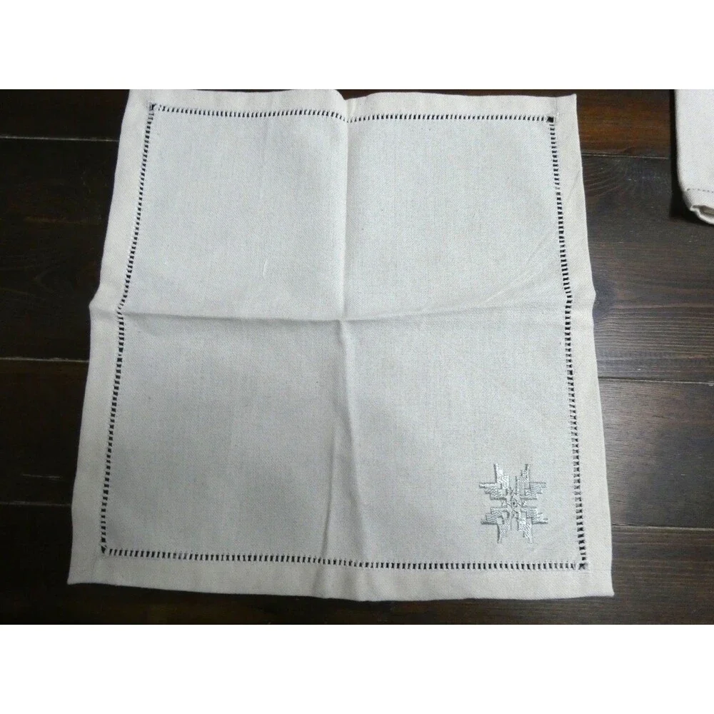 Unbranded Set of 4 Let It Snow Snowflake Embroidered Linen Napkins 14.5